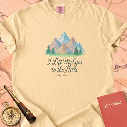 I Lift My Eyes to the Hills — Mountains Premium T-shirt — Butter Comfort Colors