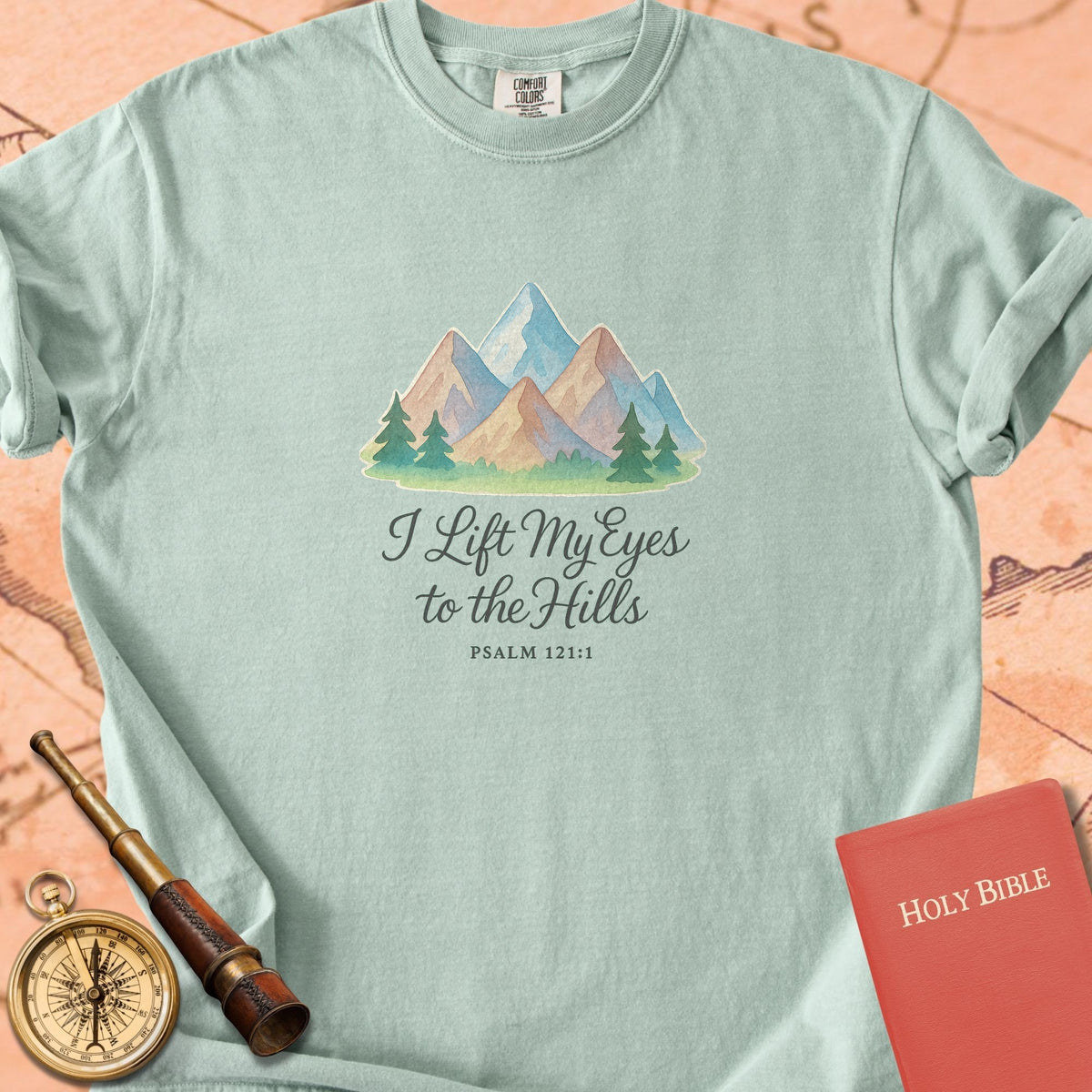 I Lift My Eyes to the Hills — Mountains Premium T-shirt — Bay Comfort Colors