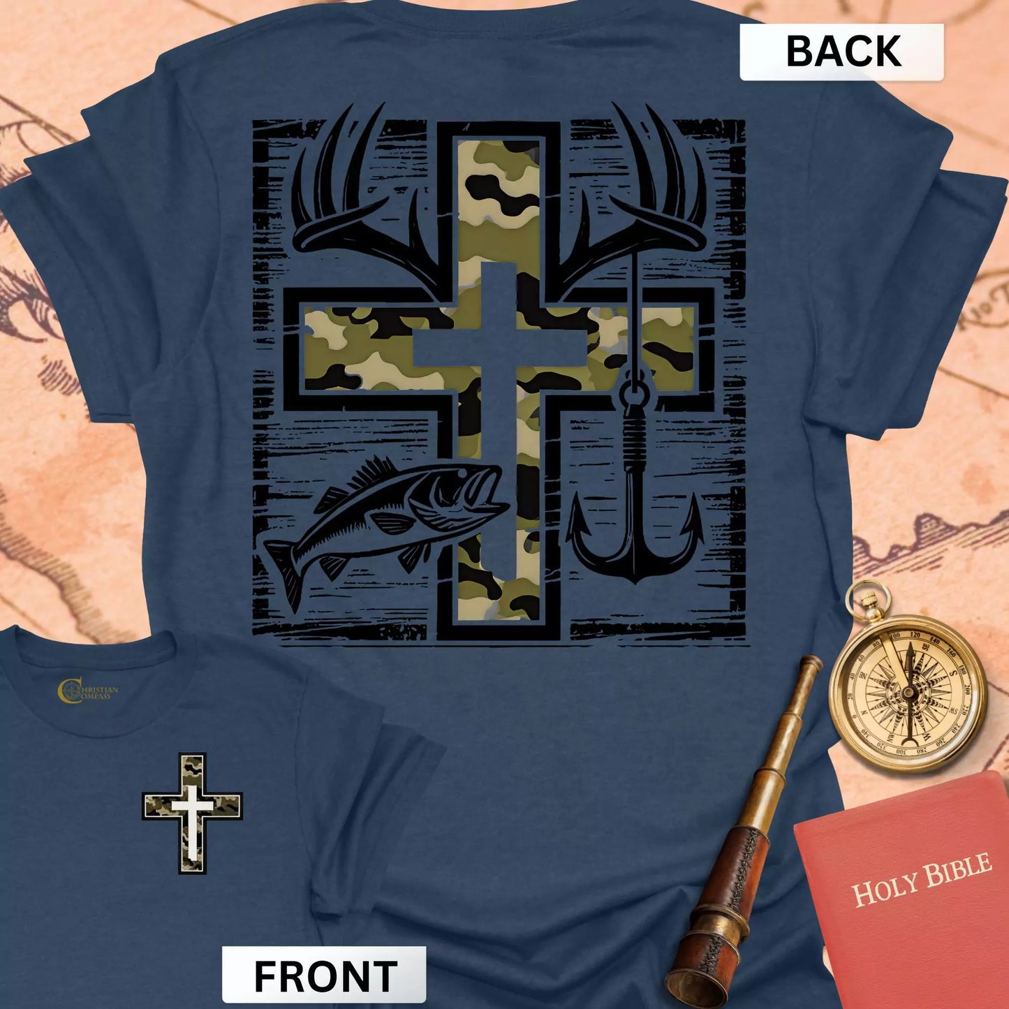 Faith Fishing Hunting (front & back) T-Shirt