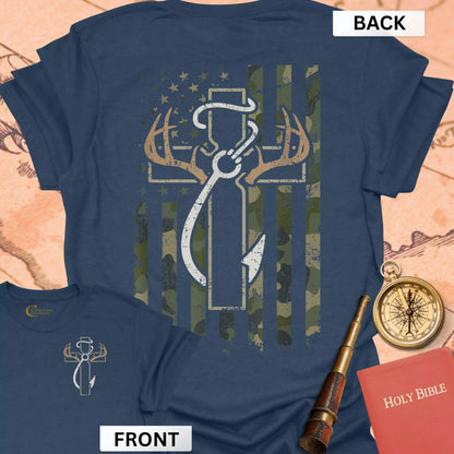 Hunting Fishing Faith (front & back) T-Shirt