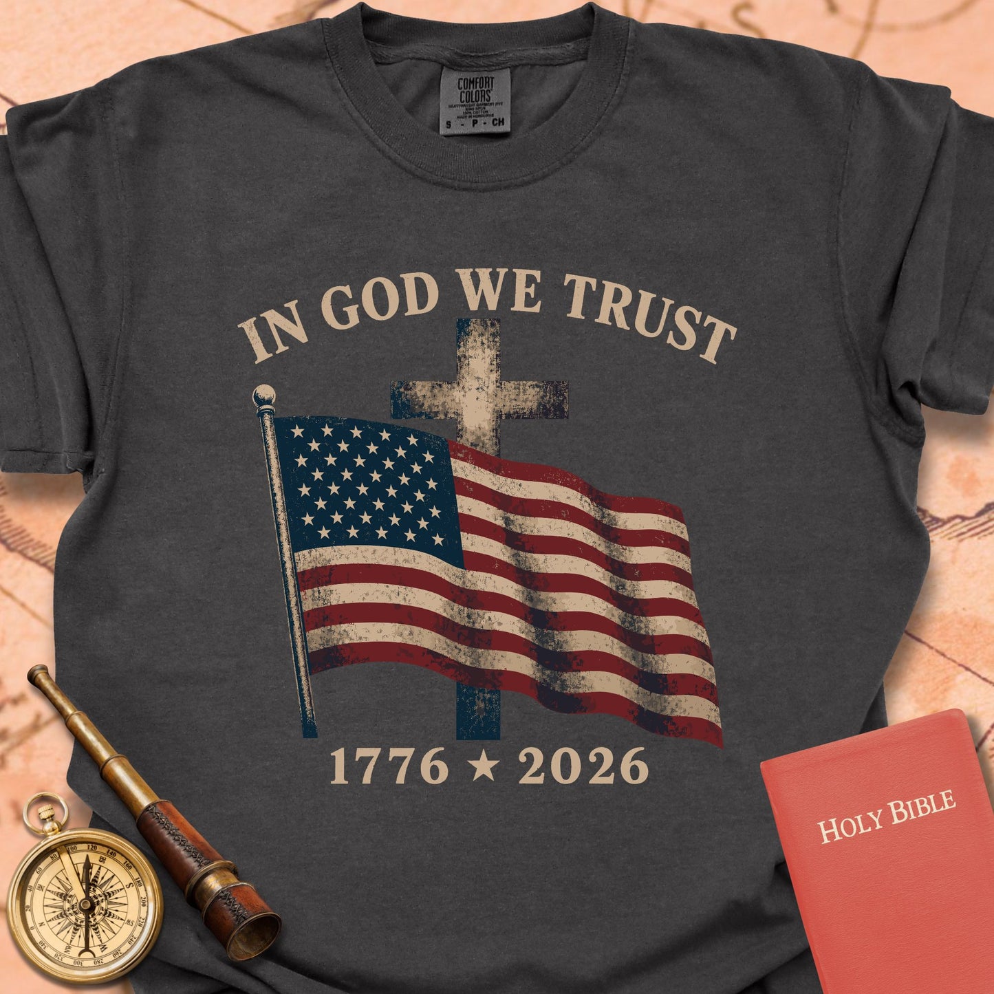 In God We Trust American Flag Cross Premium T-shirt