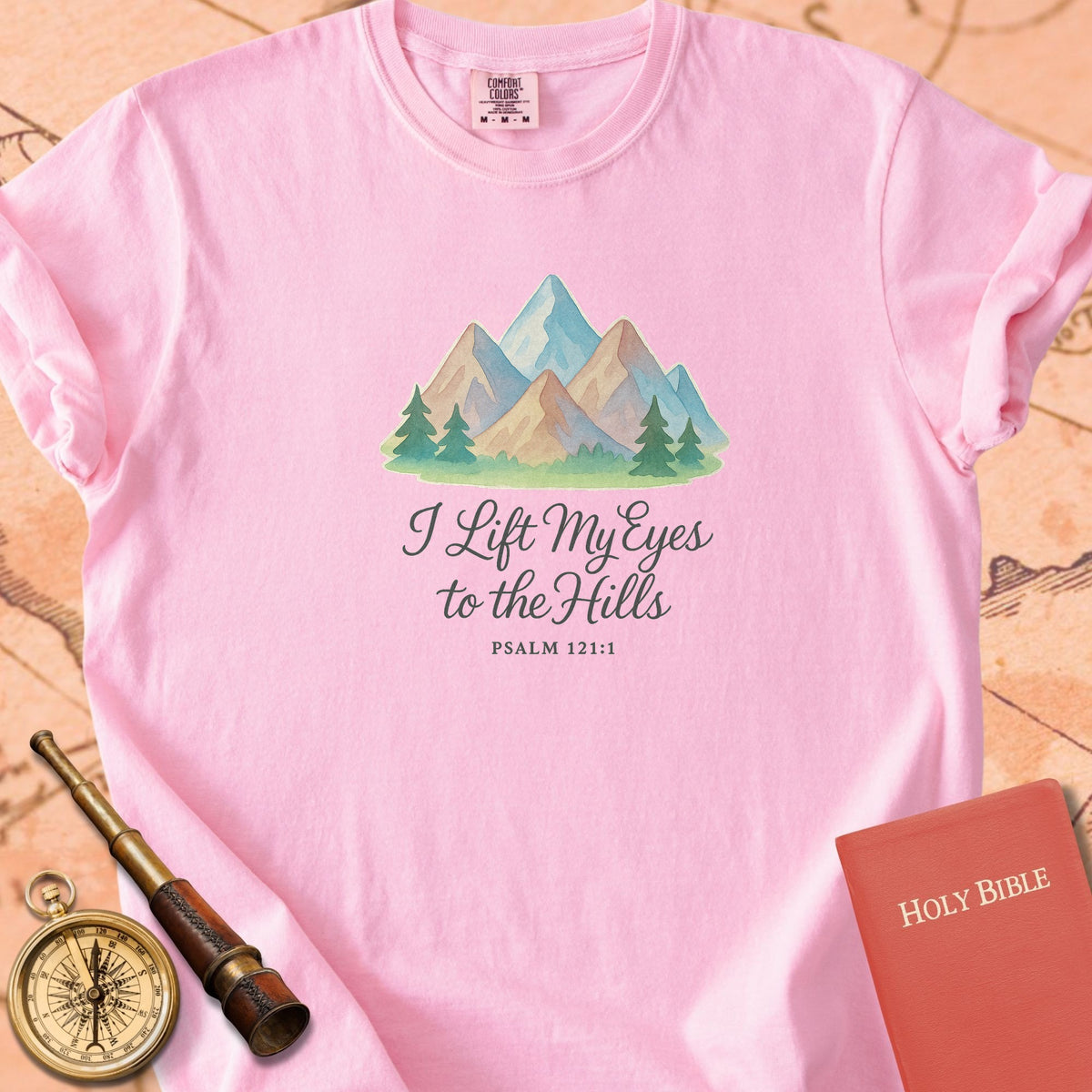 I Lift My Eyes to the Hills — Mountains Premium T-shirt — Blossom Comfort Colors
