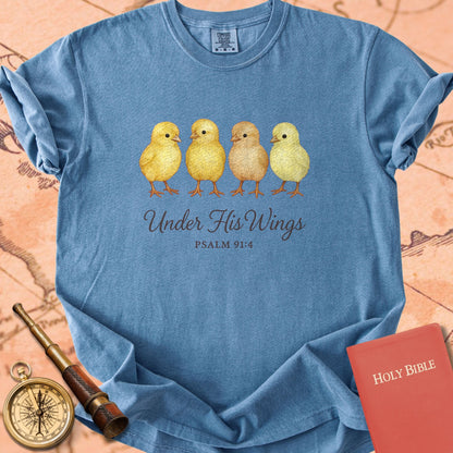Under His Wings — Chicks Premium T-shirt — Blue Jean Comfort Colors