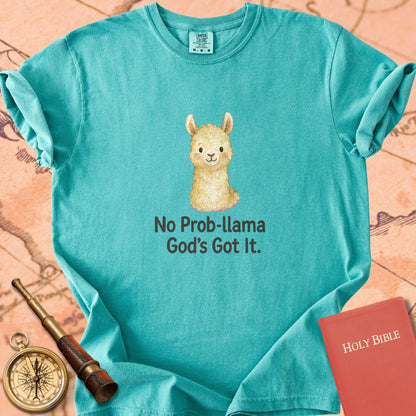 No Prob-llama, God's Got It — Cute Llama Premium T-shirt — Seafoam Comfort Colors