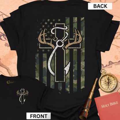 Hunting Fishing Faith (front & back) T-Shirt