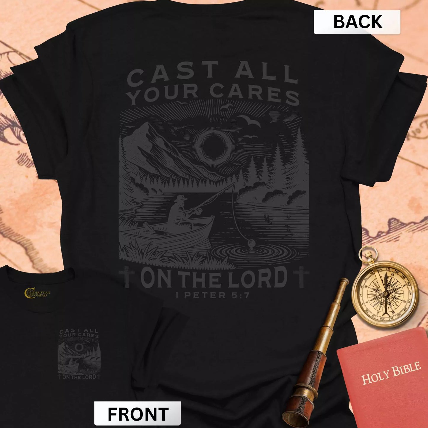 Cast All Your Cares (front & back) T-Shirt