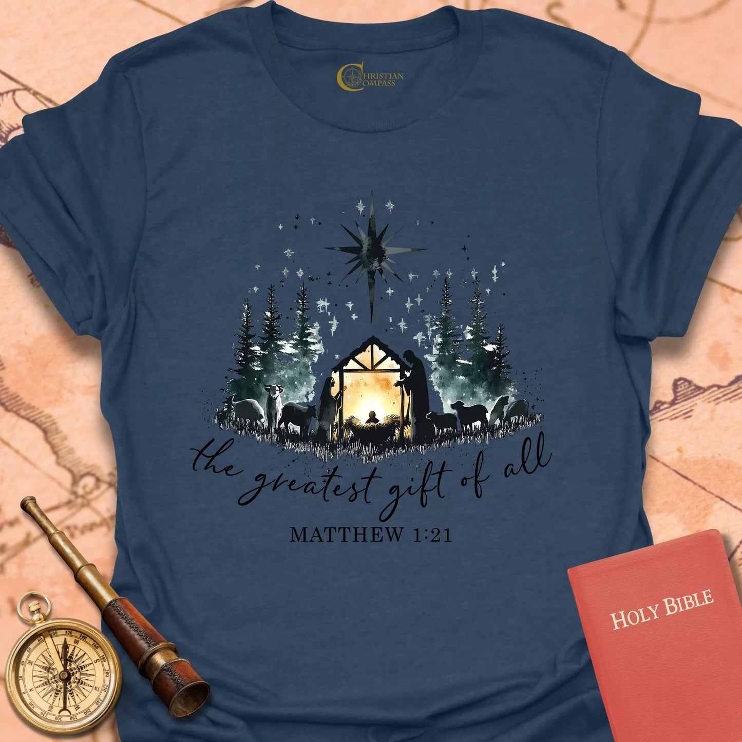 The Greatest Gift of All – Matthew 1:21 Nativity T-shirt