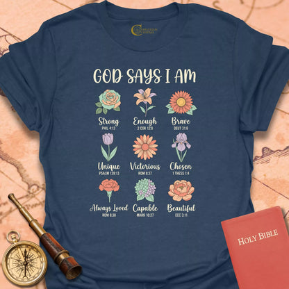 God Says l Am Floral T-Shirt