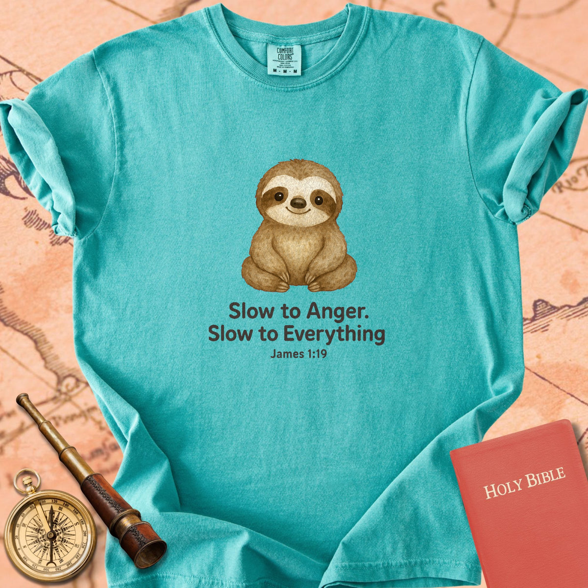 Slow to Anger, Slow to Everything — Cute Sloth Premium T-shirt — Seafoam Comfort Colors