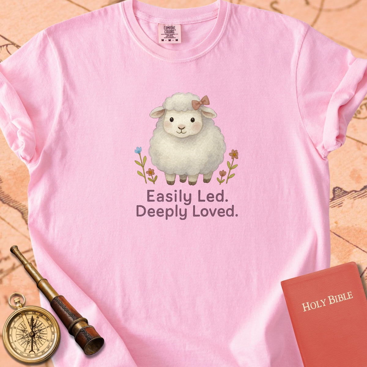 Easily Led, Deeply Loved — Cute Sheep Premium T-shirt — Blossom Comfort Colors