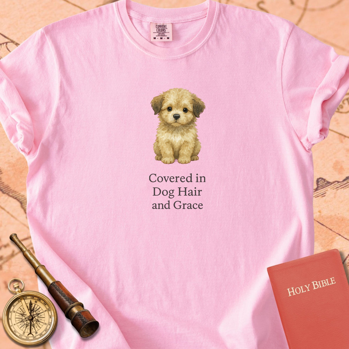 Covered in Dog Hair and Grace — Cute Puppy Premium T-shirt — Blossom Comfort Colors