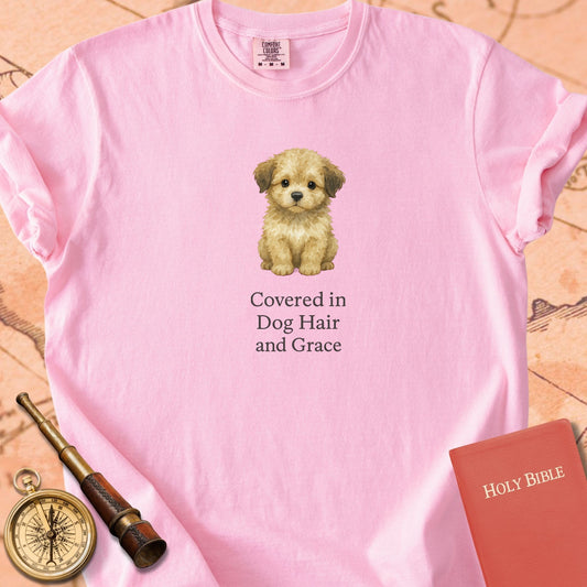 Covered in Dog Hair and Grace — Cute Puppy Premium T-shirt — Blossom Comfort Colors