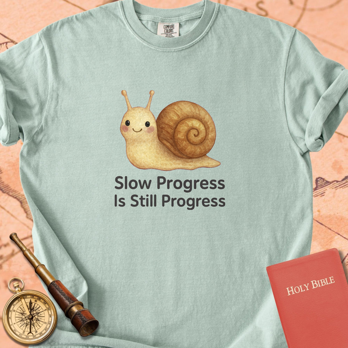 Slow Progress Is Still Progress — Cute Snail Premium T-shirt — Bay Comfort Colors