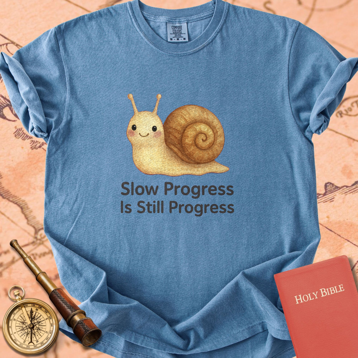 Slow Progress Is Still Progress — Cute Snail Premium T-shirt — Blue Jean Comfort Colors