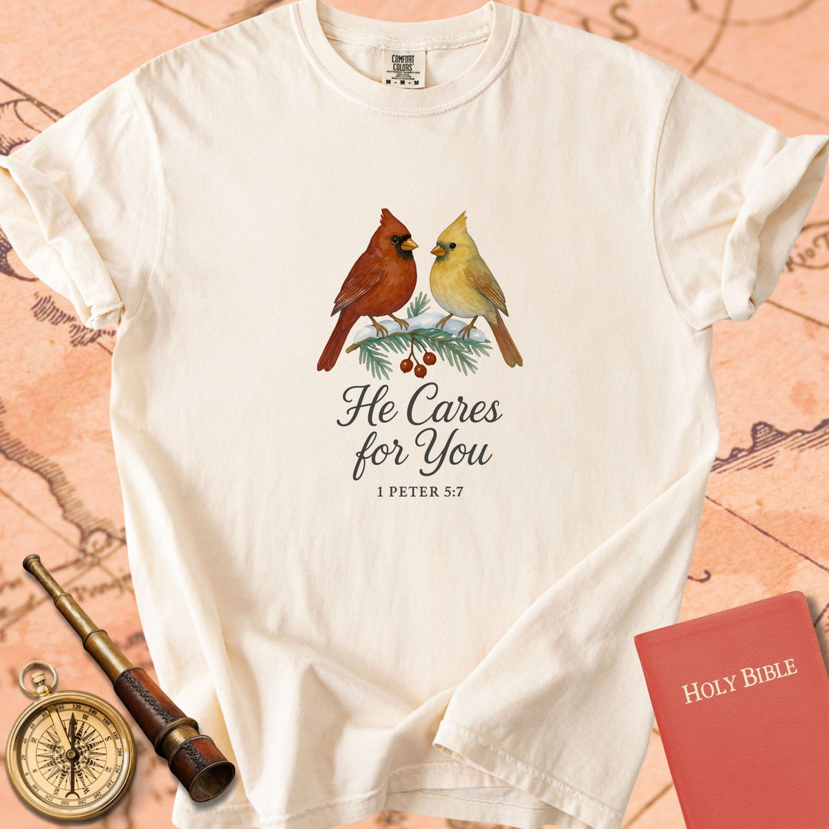 He Cares for You — Cardinals Premium T-shirt — Ivory Comfort Colors