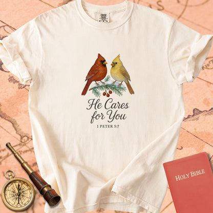 He Cares for You — Cardinals Premium T-shirt — Ivory Comfort Colors