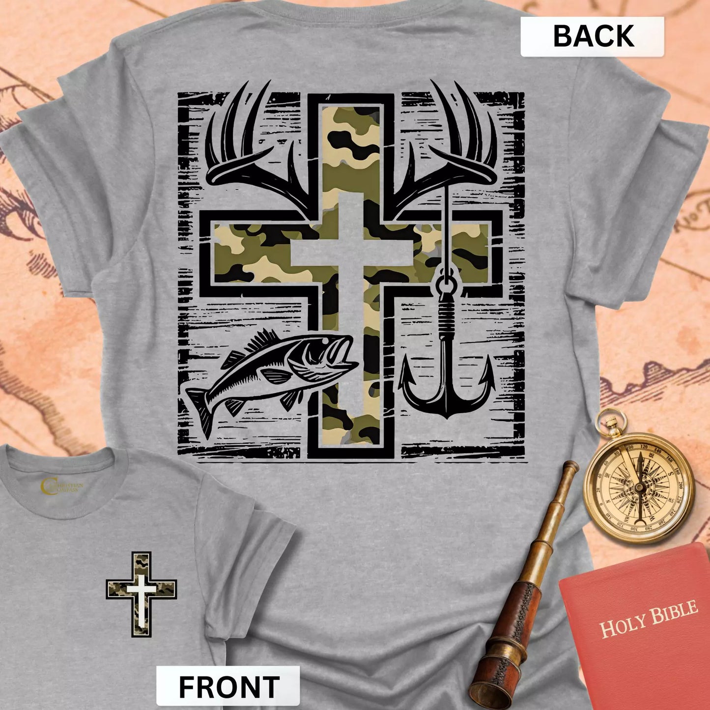 Faith Fishing Hunting (front & back) T-Shirt