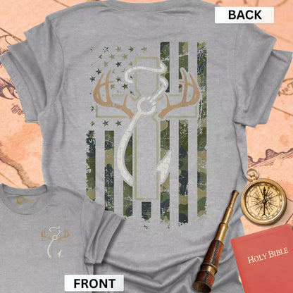 Hunting Fishing Faith (front & back) T-Shirt