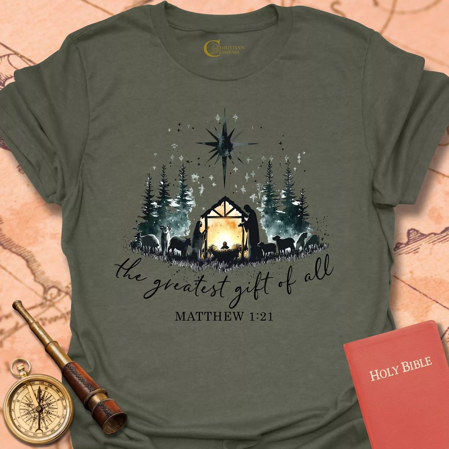 The Greatest Gift of All – Matthew 1:21 Nativity T-shirt