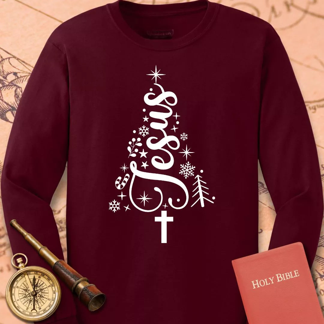 Jesus Christmas Tree Long Sleeve Tee