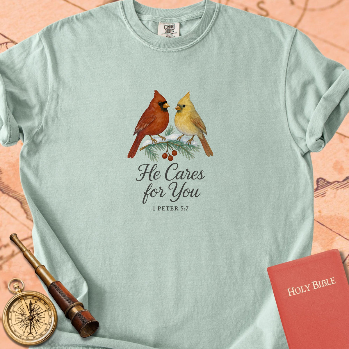He Cares for You — Cardinals Premium T-shirt — Bay Comfort Colors