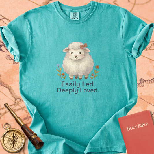 Easily Led, Deeply Loved — Cute Sheep Premium T-shirt — Seafoam Comfort Colors