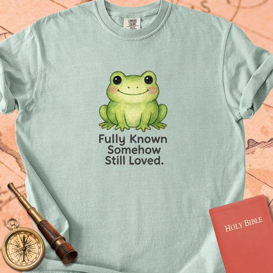Fully Known, Somehow Still Loved — Cute Frog Premium T-shirt — Bay Comfort Colors