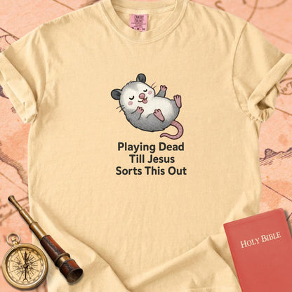 Playing Dead Till Jesus Sorts This Out — Cute Possum Premium T-shirt — Butter Comfort Colors