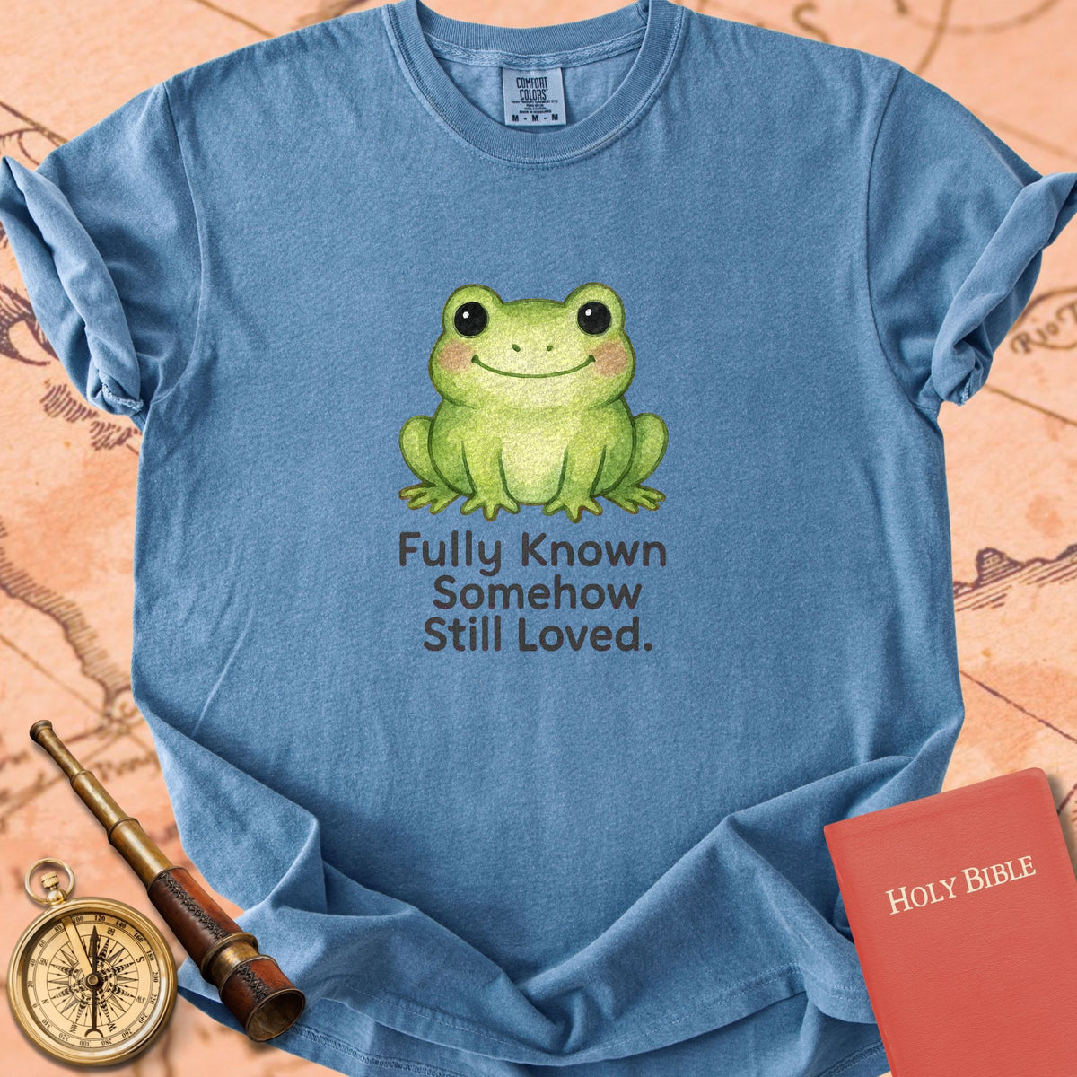Fully Known, Somehow Still Loved — Cute Frog Premium T-shirt — Blue Jean Comfort Colors