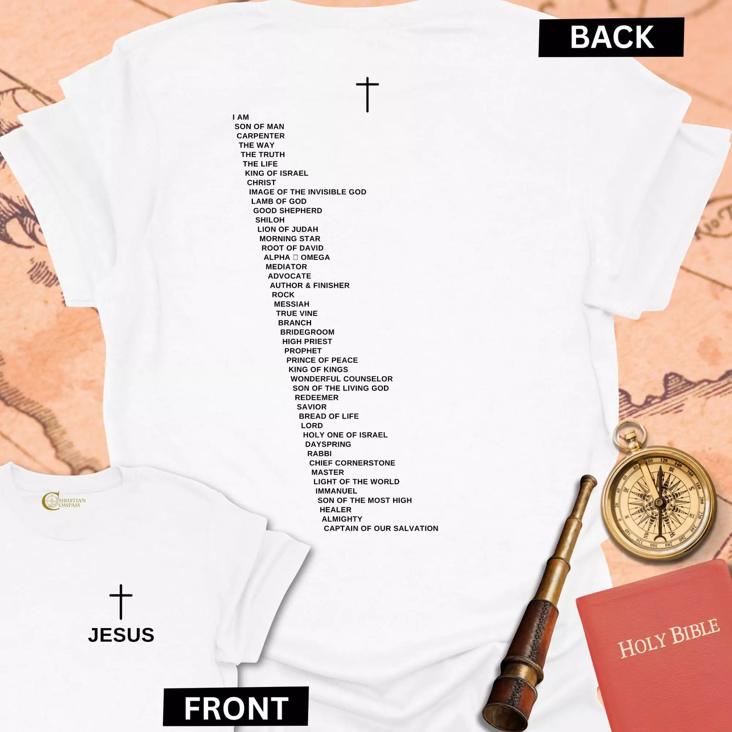 Names of Jesus Tower (front & back) T-Shirt