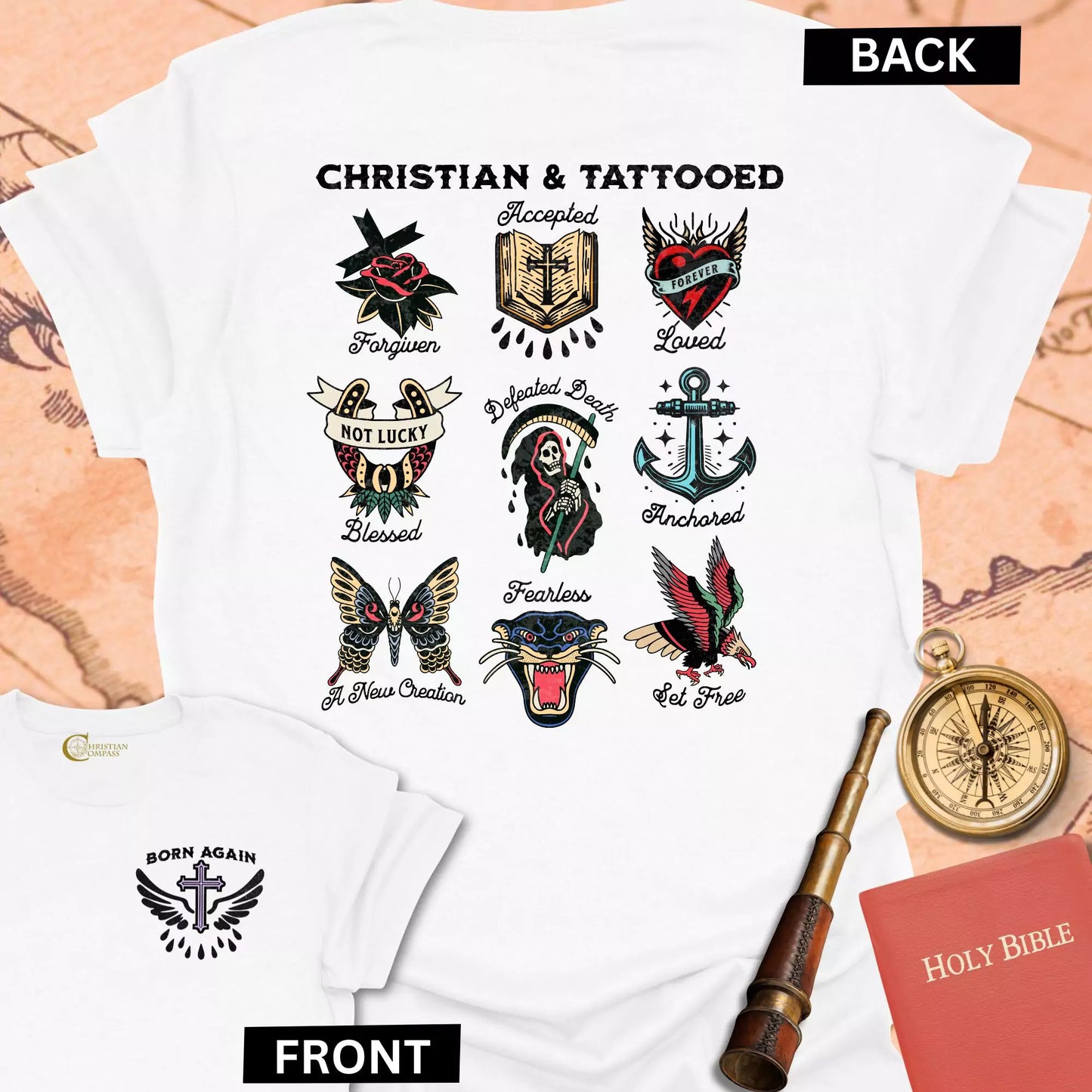 Christian & Tattooed (front & back) T-Shirt