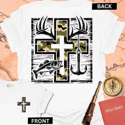 Faith Fishing Hunting (front & back) T-Shirt