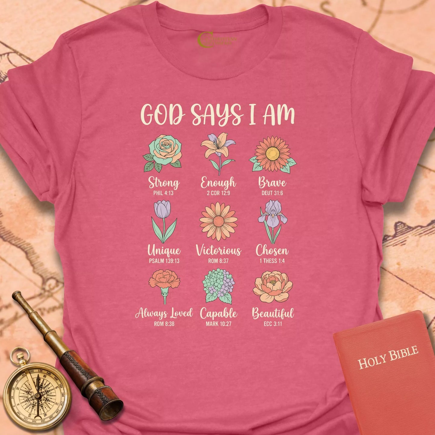 God Says l Am Floral T-Shirt