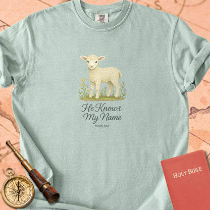 He Knows My Name — Lamb Premium T-shirt — Bay Comfort Colors