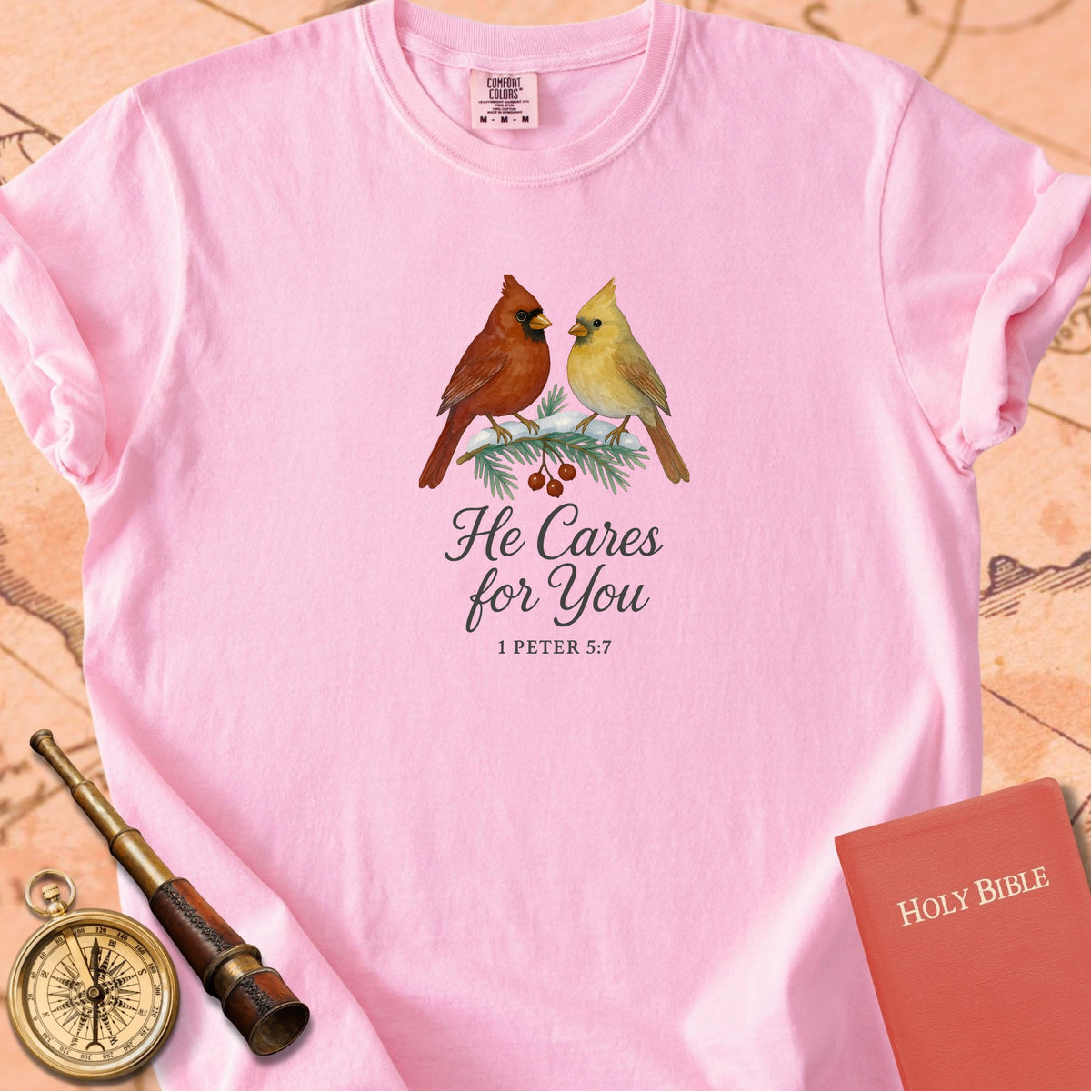 He Cares for You — Cardinals Premium T-shirt — Blossom Comfort Colors