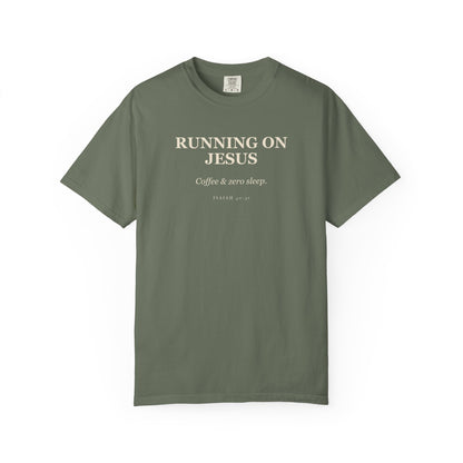 Running on Jesus, Coffee and Zero Sleep Premium T-shirt