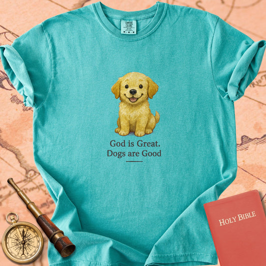 God is Great, Dogs are Good — Cute Golden Retriever Premium T-shirt — Seafoam Comfort Colors