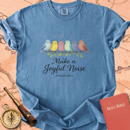 Make a Joyful Noise — Watercolor Birds Premium T-shirt — Blue Jean Comfort Colors