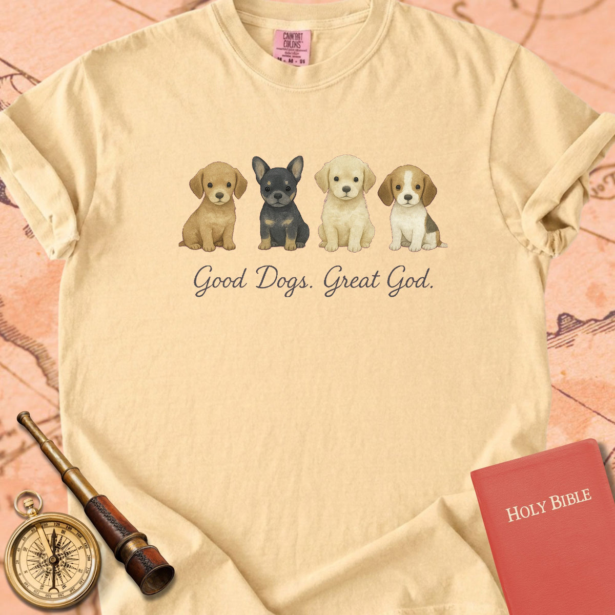 Good Dogs, Great God — Tiny Puppies Premium T-shirt — Butter Comfort Colors