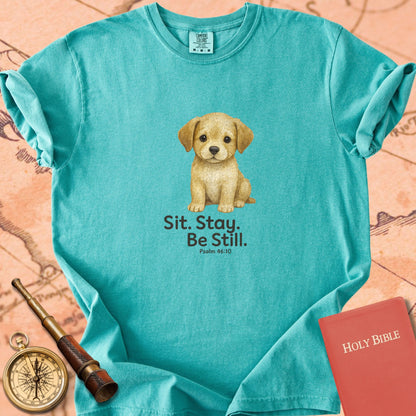 Sit. Stay. Be Still. — Cute Puppy Premium T-shirt — Seafoam Comfort Colors