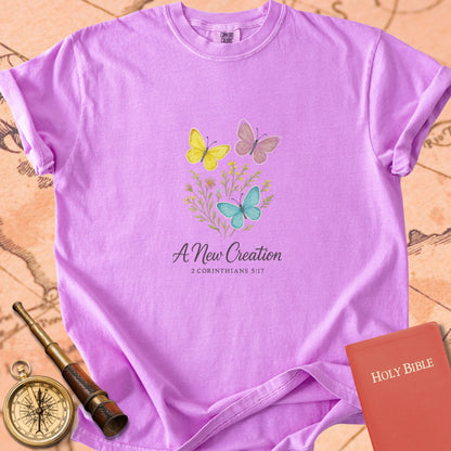 A New Creation — Butterflies Premium T-shirt — Orchid Comfort Colors