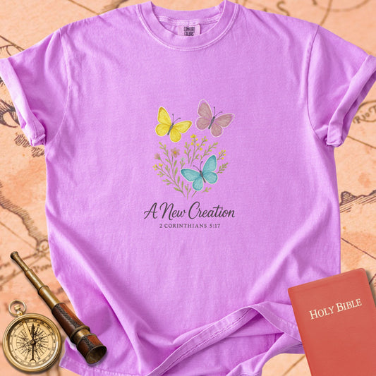 A New Creation — Butterflies Premium T-shirt — Orchid Comfort Colors