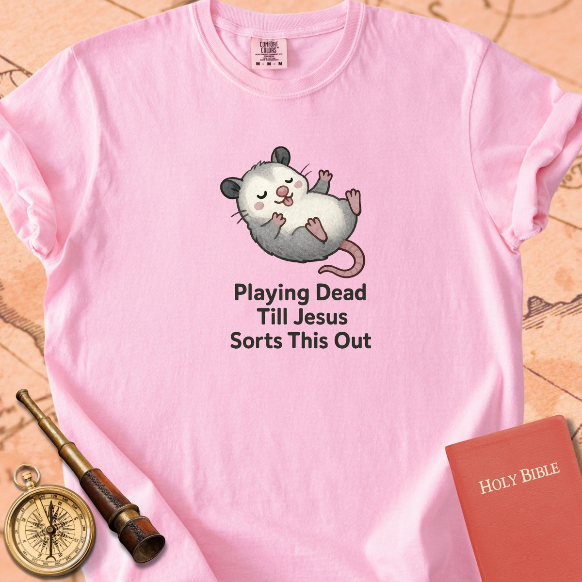 Playing Dead Till Jesus Sorts This Out — Cute Possum Premium T-shirt — Blossom Comfort Colors