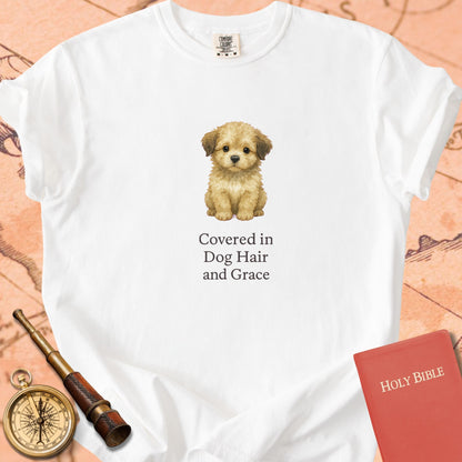 Covered in Dog Hair and Grace — Cute Puppy Premium T-shirt — White Comfort Colors