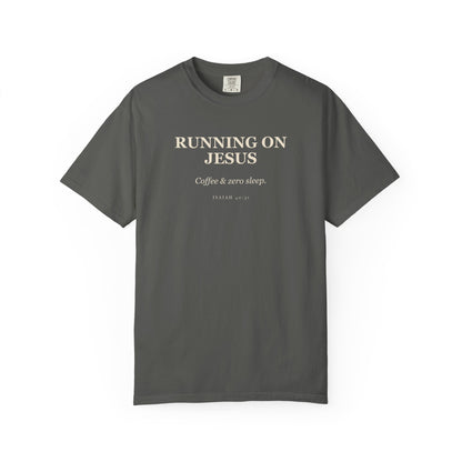 Running on Jesus, Coffee and Zero Sleep Premium T-shirt