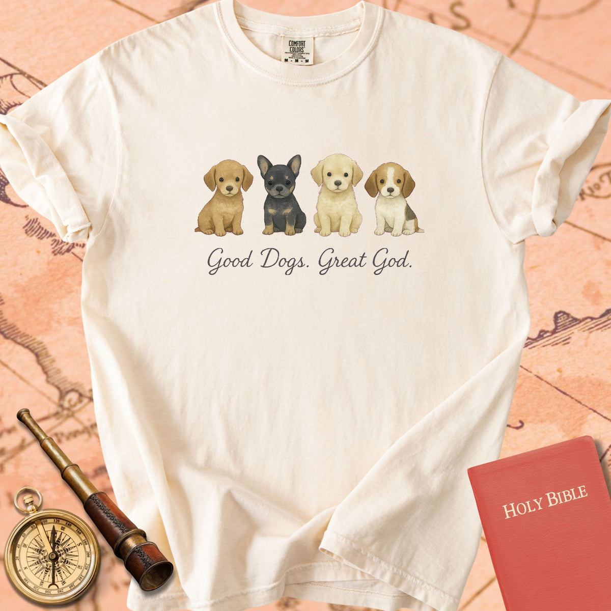 Good Dogs, Great God — Tiny Puppies Premium T-shirt — Ivory Comfort Colors