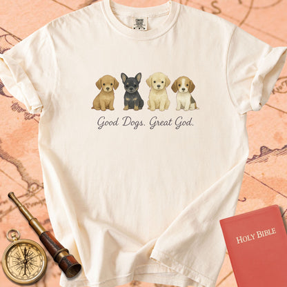 Good Dogs, Great God — Tiny Puppies Premium T-shirt — Ivory Comfort Colors