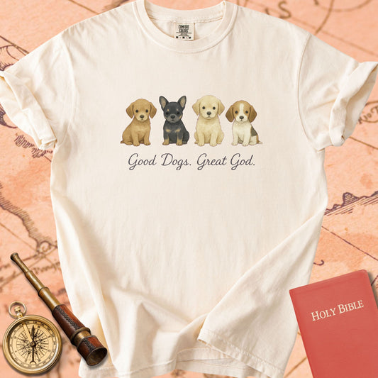 Good Dogs, Great God — Tiny Puppies Premium T-shirt — Ivory Comfort Colors