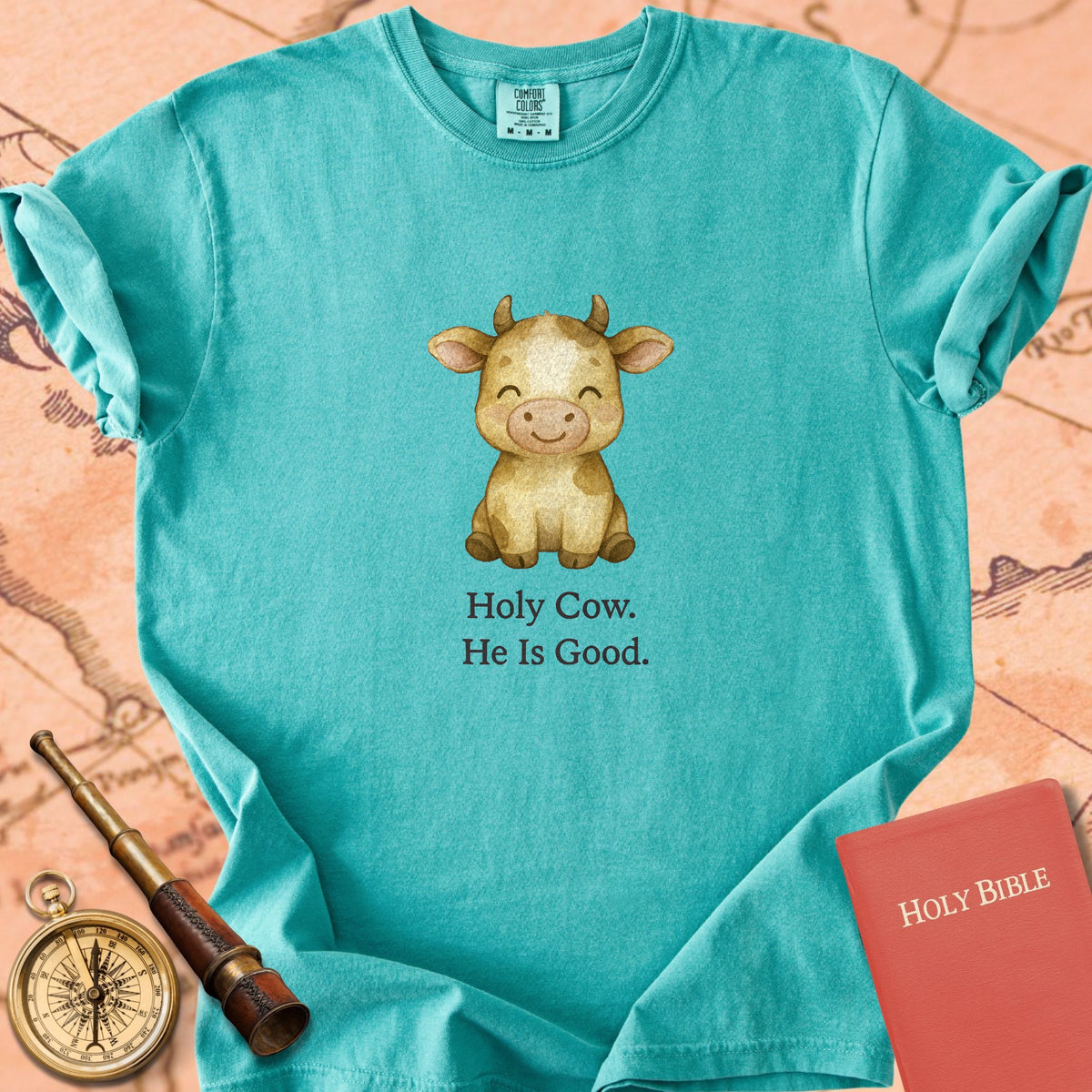 Holy Cow, He Is Good — Cute Cow Premium T-shirt — Seafoam Comfort Colors