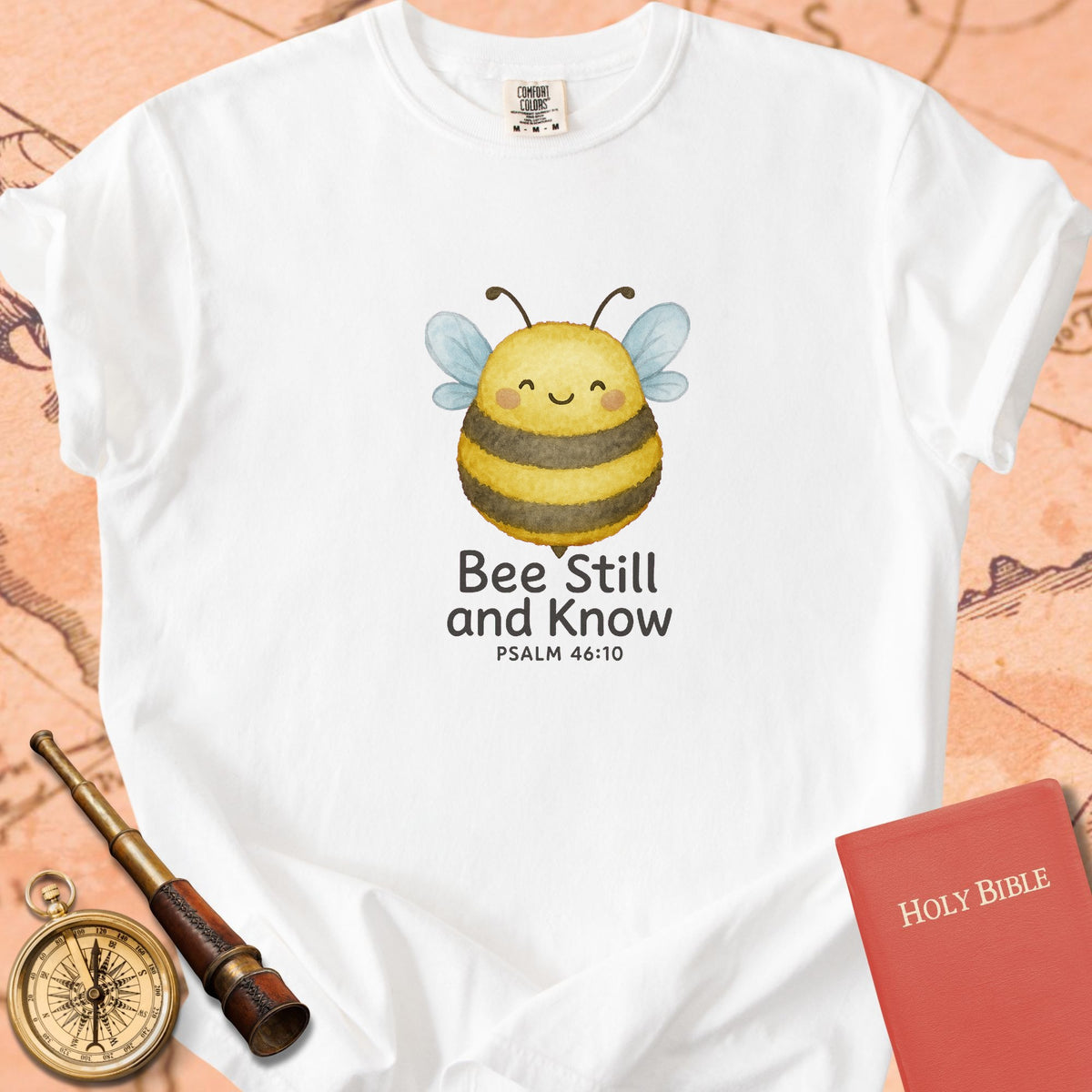 Bee Still and Know — Cute Bumblebee Premium T-shirt — White Comfort Colors
